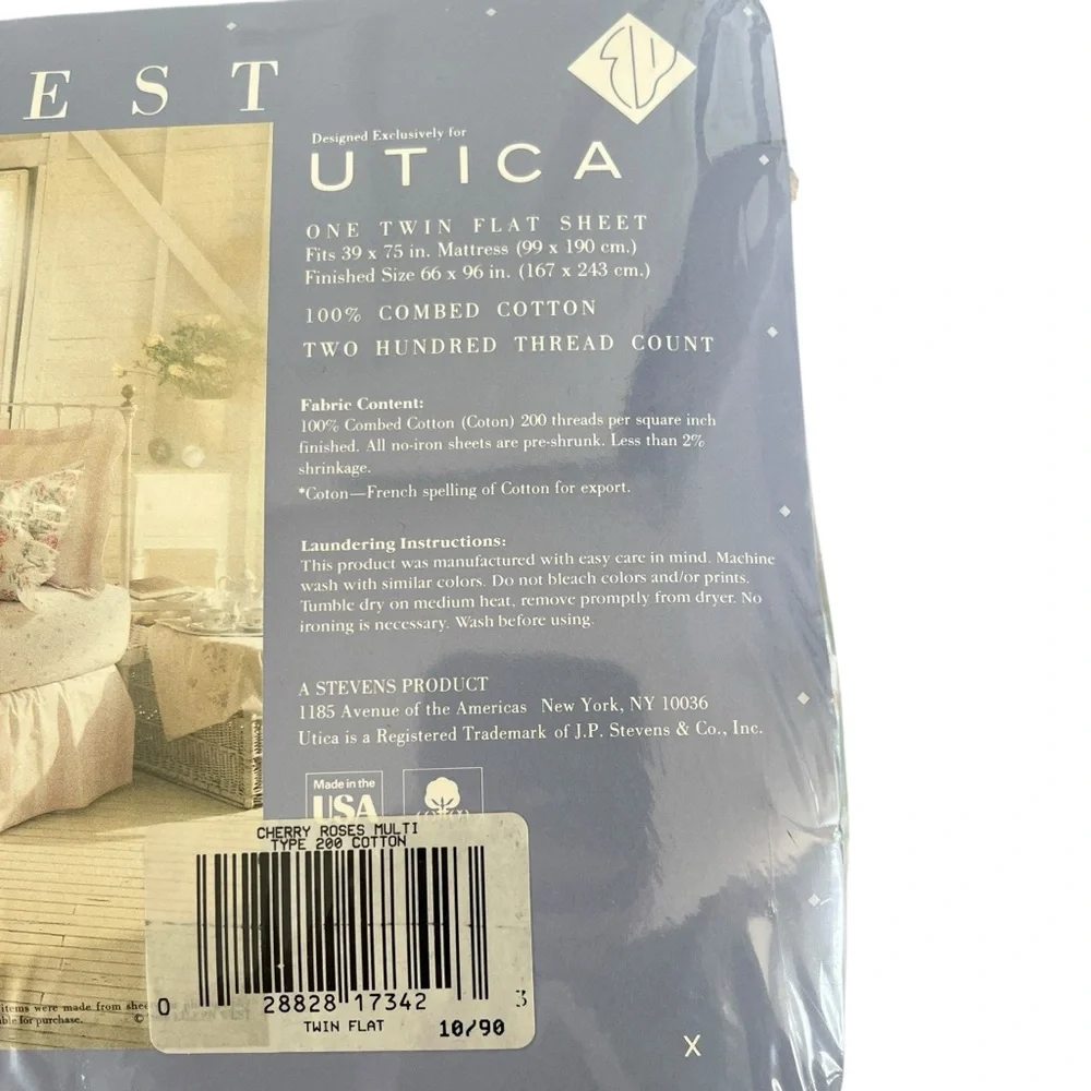 NEW Vintage Eileen West Utica Twin Flat Sheet Combed Cotton Cherry Roses Floral